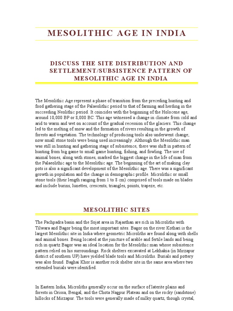 Mesolithic Age in India | Download Free PDF | Paleolithic | Archaeology