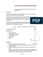 Determinacion de La Aceleracion de La Gravedad Con Un Péndulo Simple