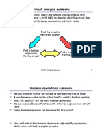 Circuit Analysis Summary: CS231 Boolean Algebra 1