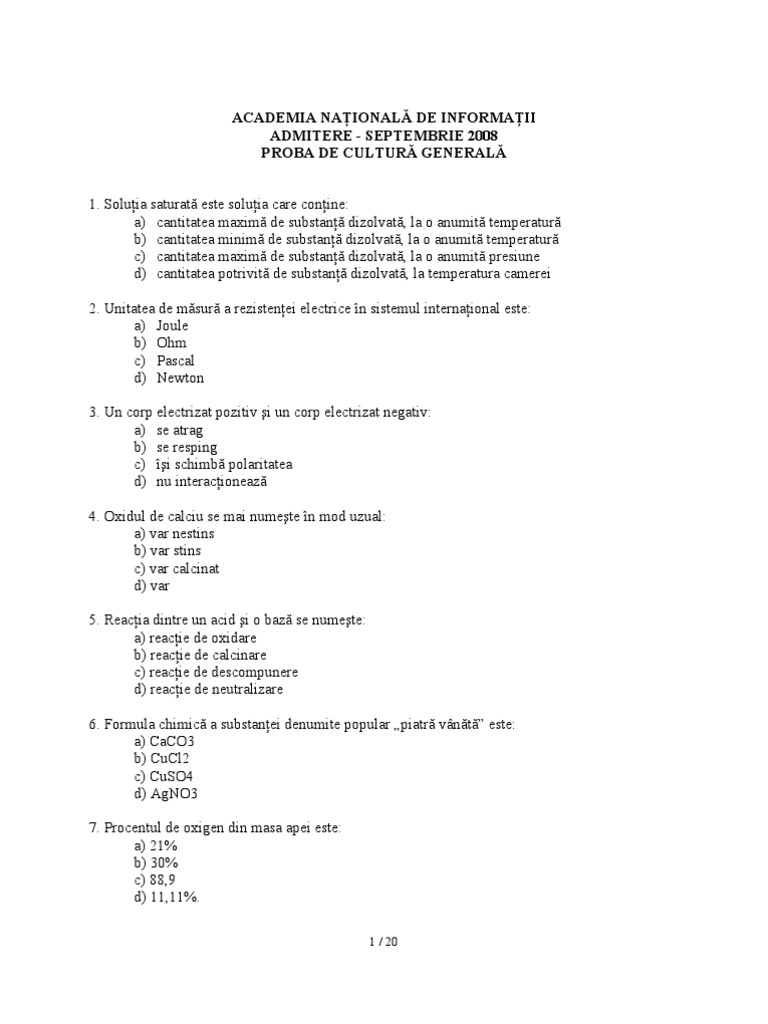 Academia Nationala De Informatii Subiect Admitere Master Profesional
