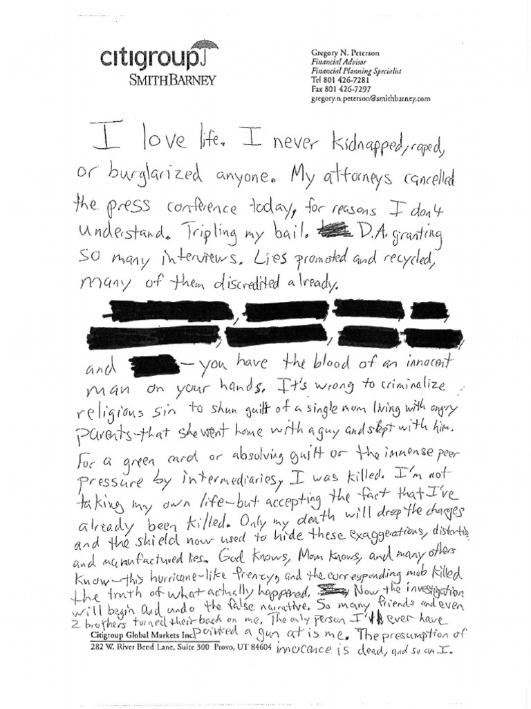 Greg Peterson's Suicide Note | PDF