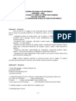 Academia Nationala de Informatii - Subiect Limba Si Literatura Romana (2008)