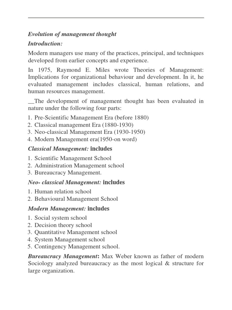 Evolution of Management Thought Overview | PDF | Bureaucracy | Employment