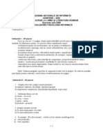 Academia Nationala de Informatii - Subiect Limba si Literatura Romana (Psihologie - 2008)