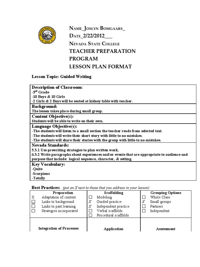 Guided Writing Lesson Plan | Lesson Plan | Teachers