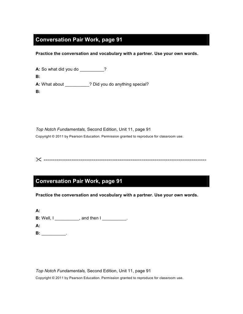 UNIT 11 P91 Conv Pair Work | PDF