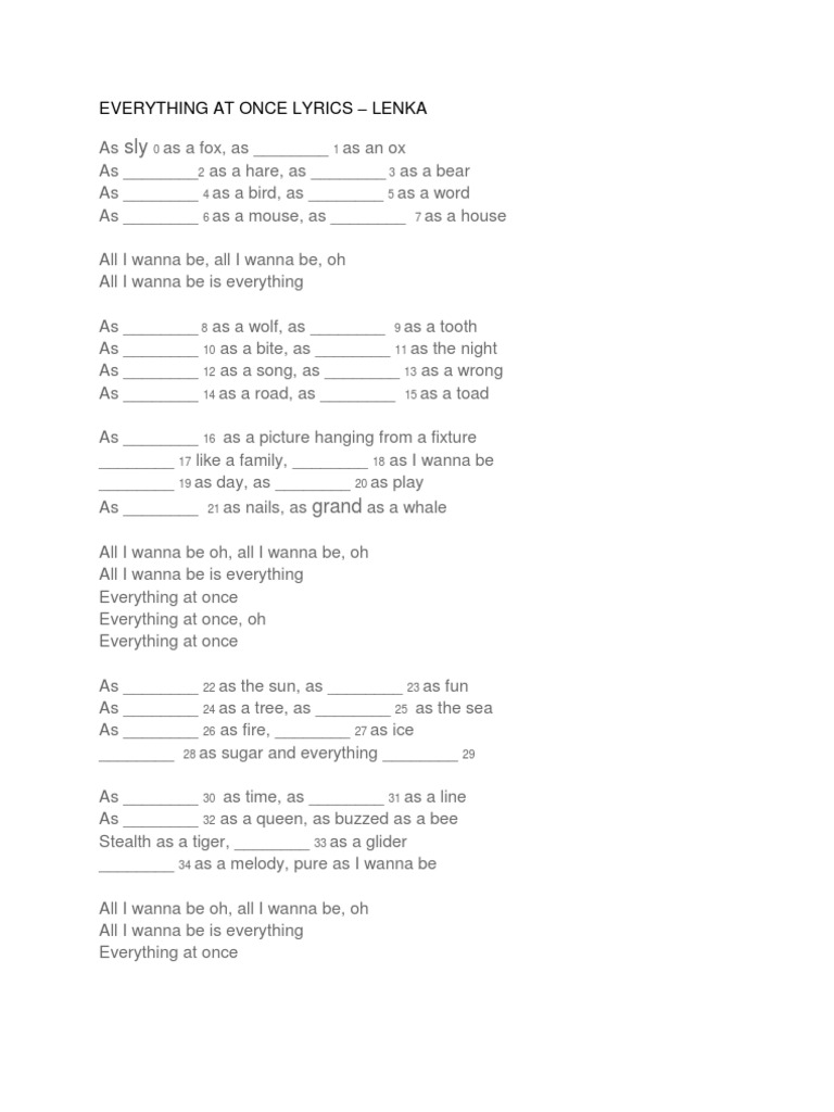 Lenka's "Everything at Once" Lyrics | PDF