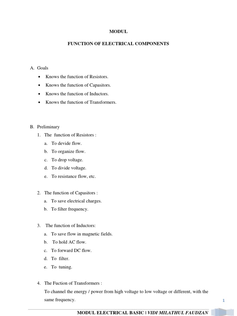 Functions of Electrical Components | PDF | Teaching Methods & Materials ...