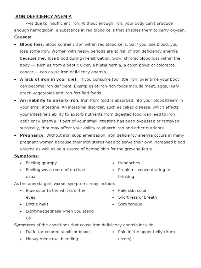 Iron Deficiency AnemiaHandout PDF Anemia Medicine