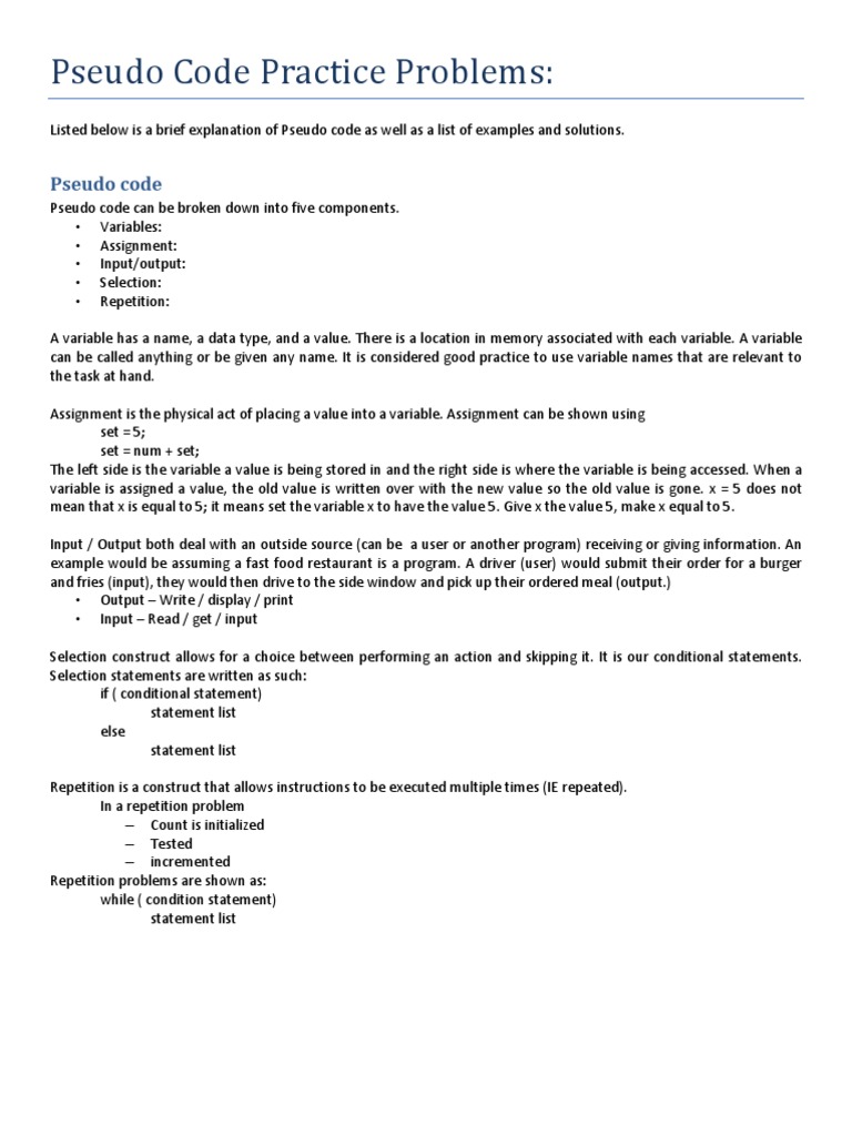 Pseudo Code Practice Problems | PDF | Teaching Methods & Materials