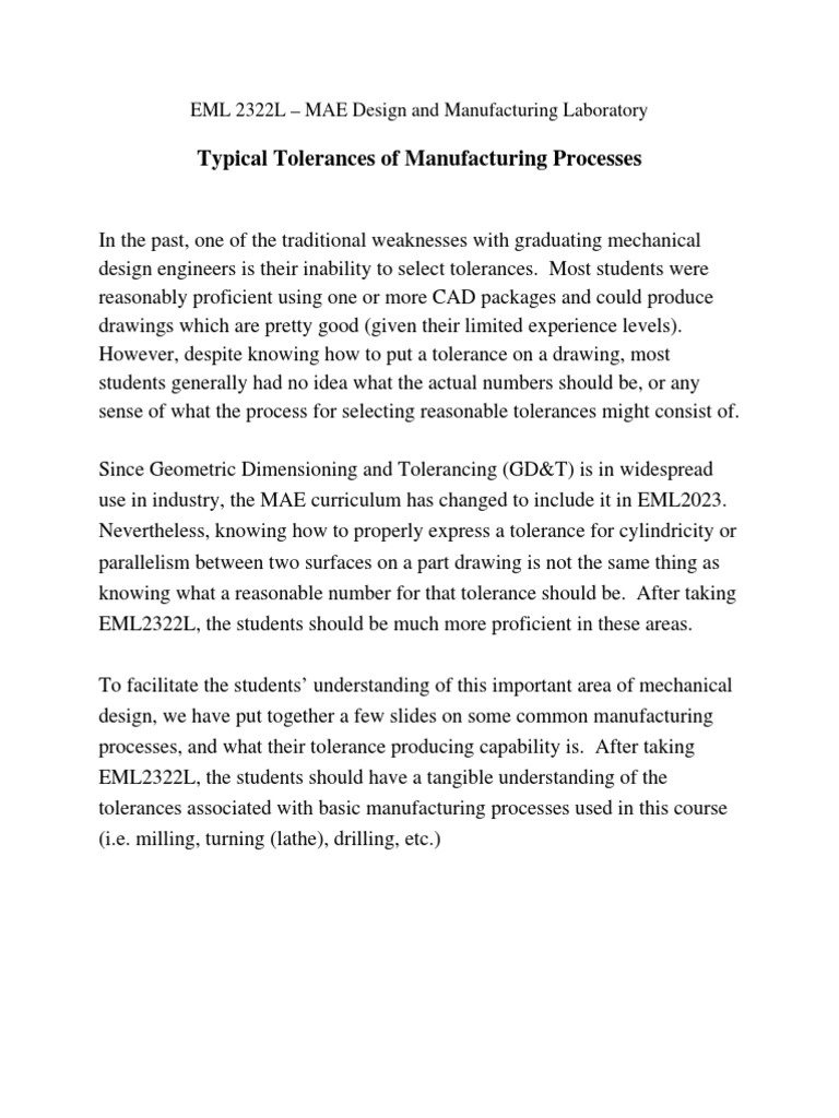 Manufacturing Tolerances Overview | PDF | Engineering Tolerance ...
