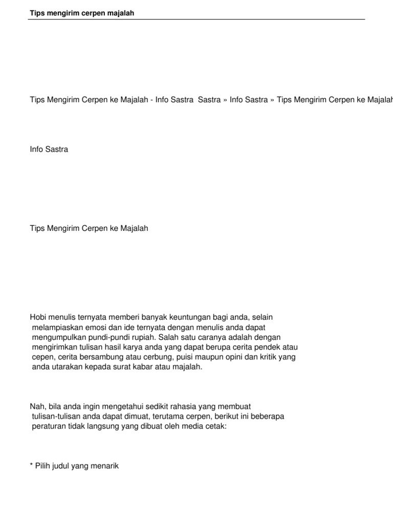 Tips Mengirim Cerpen Majalah