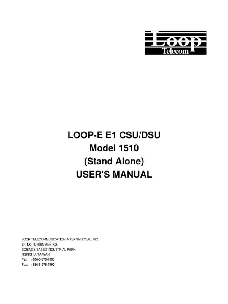 LoopE E1 Csu/Dsu Model 1510 (Stand Alone) User'S Manual PDF