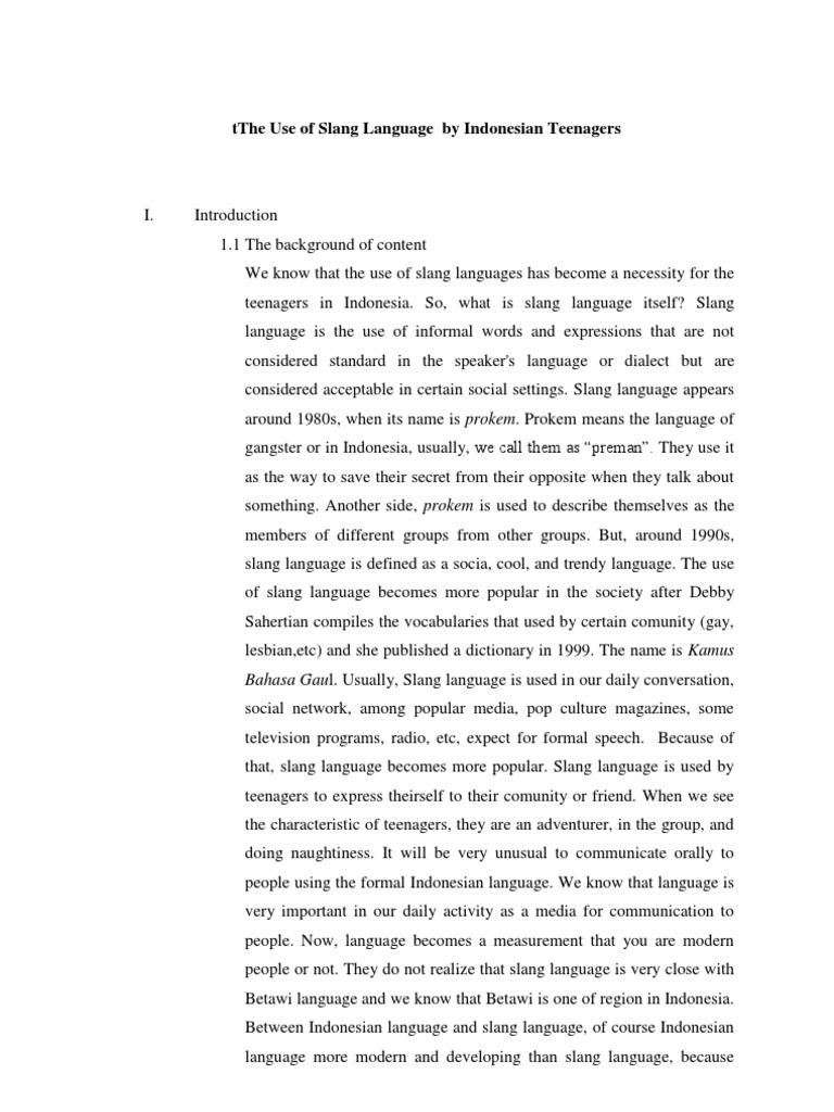 Tthe Use of Slang Language by Indonesian Teenagers | PDF | Language ...