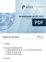 Proposta Lei OE 2013 Com Doc. Suporte e Relatório e Interv. Min. Finanças (15 Out 2012)