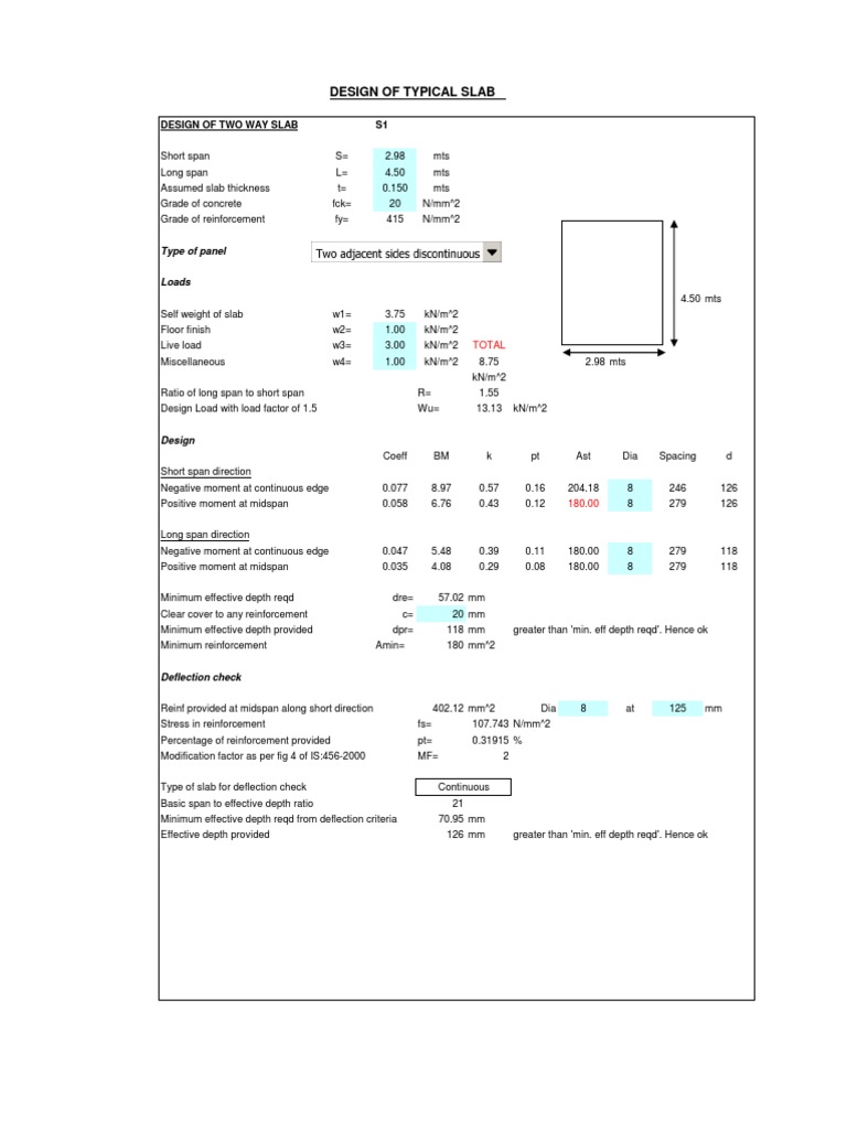 Slab Design Excel Building Engineering Civil Engineering