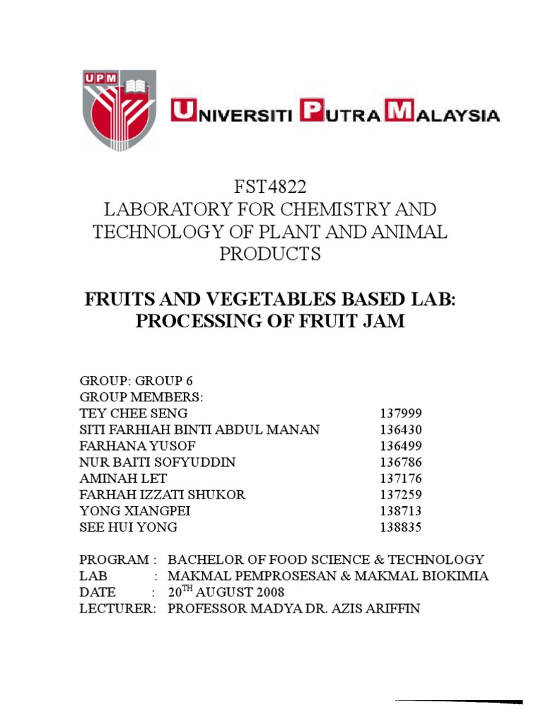 LAB 6 Processing of Fruit Jam