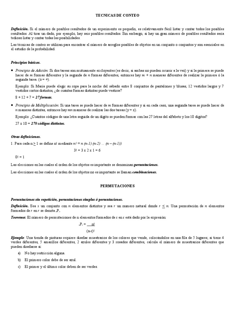 Técnicas de Conteo y Permutaciones | PDF | Permutación | Conjunto ...