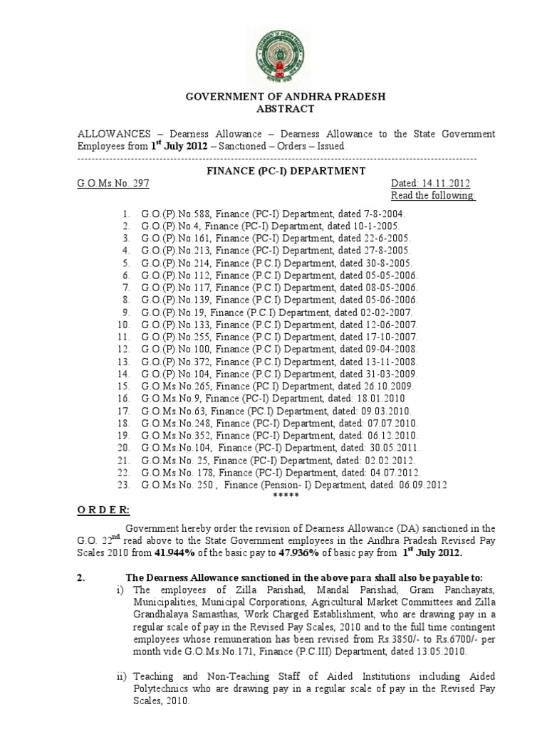 AP DA Rates Revision from July 2012 | PDF | Government | Finance (General)