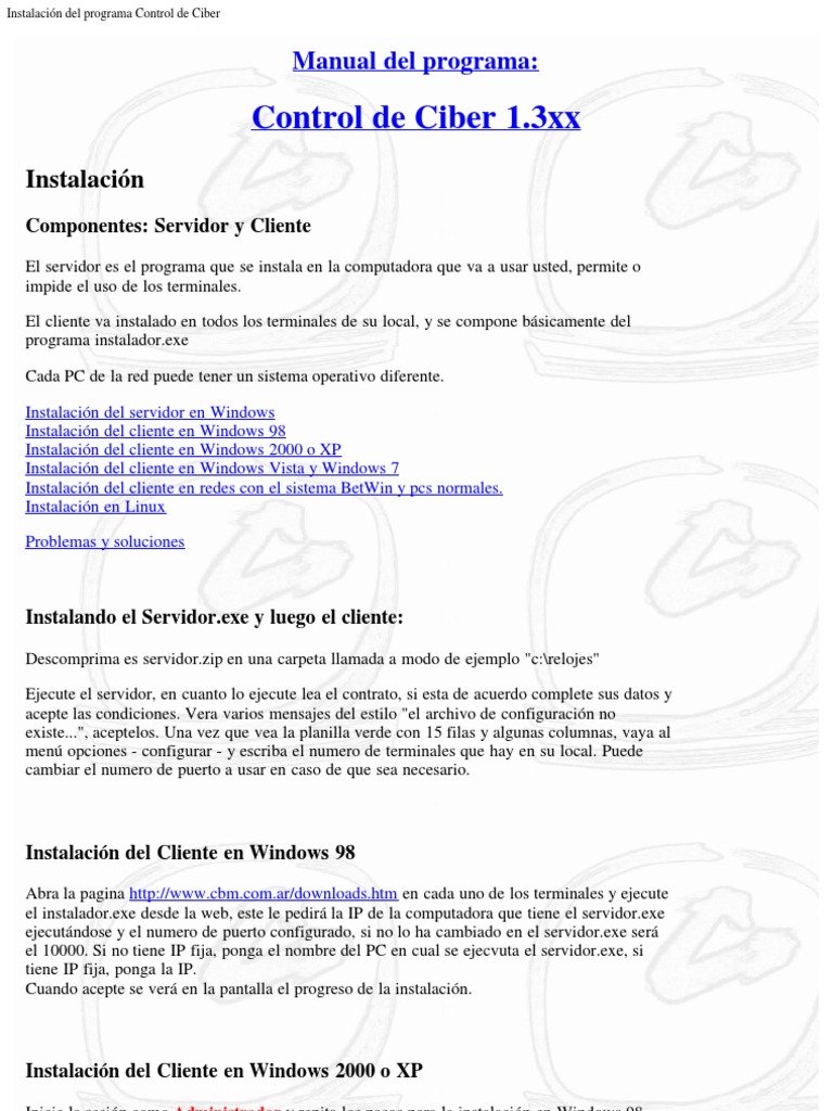 Instalación del programa Control de Ciber | PDF | Servidor (Computación ...
