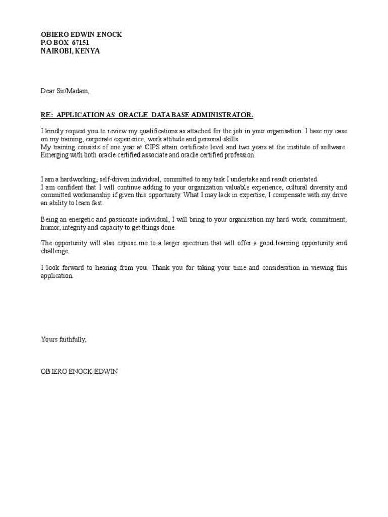 Obiero Cover Letter PDF Kenya Leadership