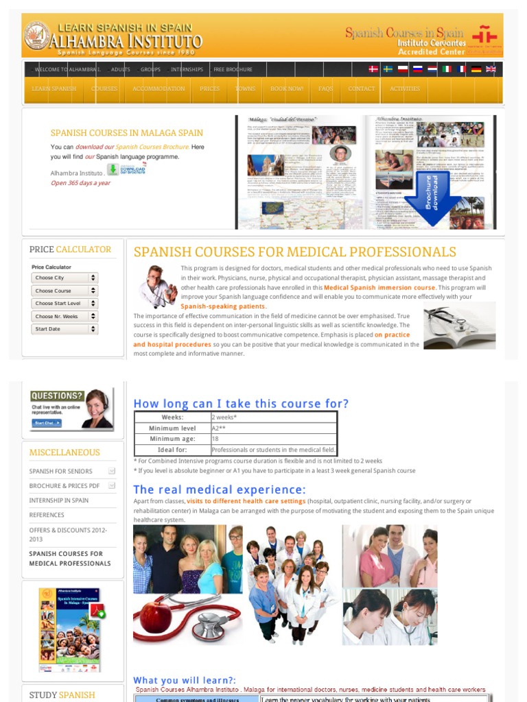 Medical Spanish Courses in Malaga PDF Physician Health Professional