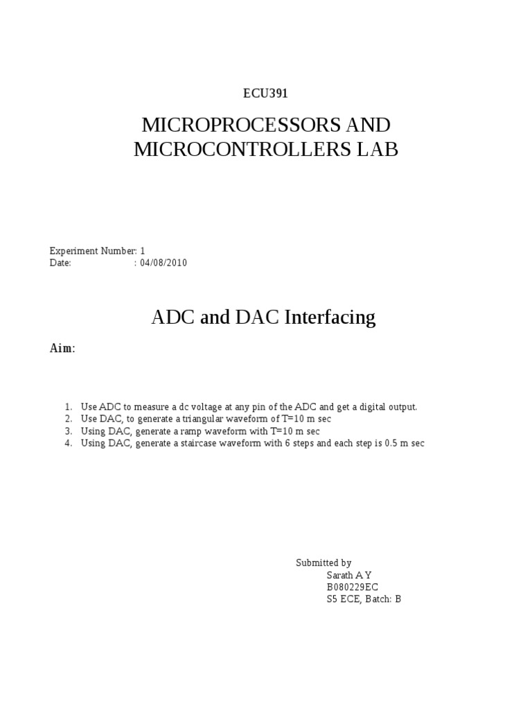 Microprocessors and Microcontrollers Lab PDF Analog To Digital