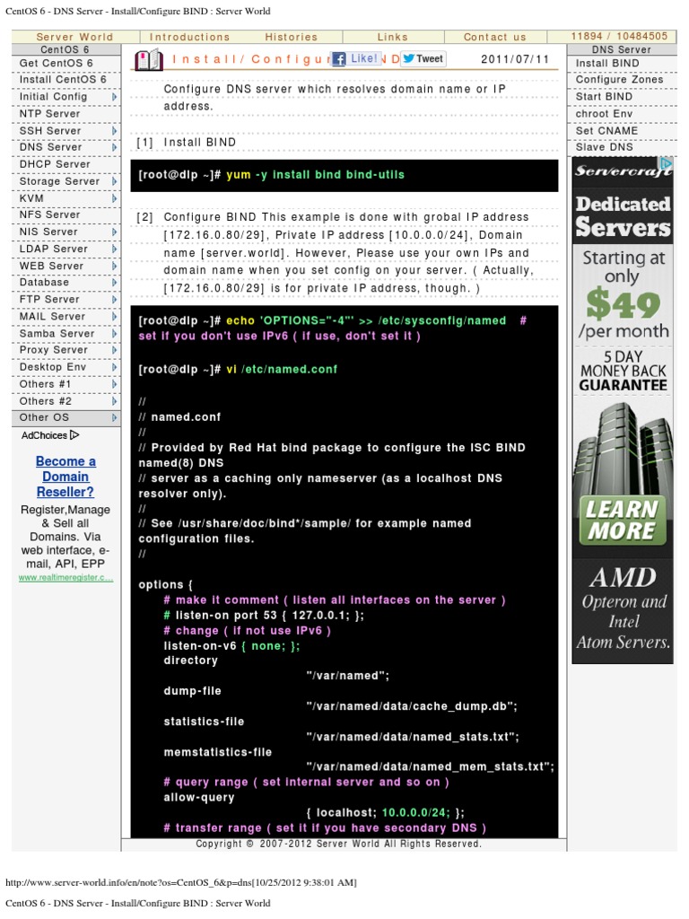 CentOS 6 - DNS Server - Install - Configure BIND - Server World | PDF ...
