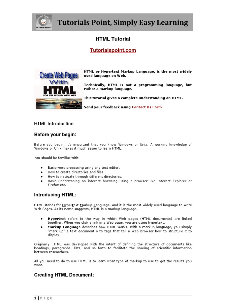 HTML Tutorial | PDF | Html Element | Html