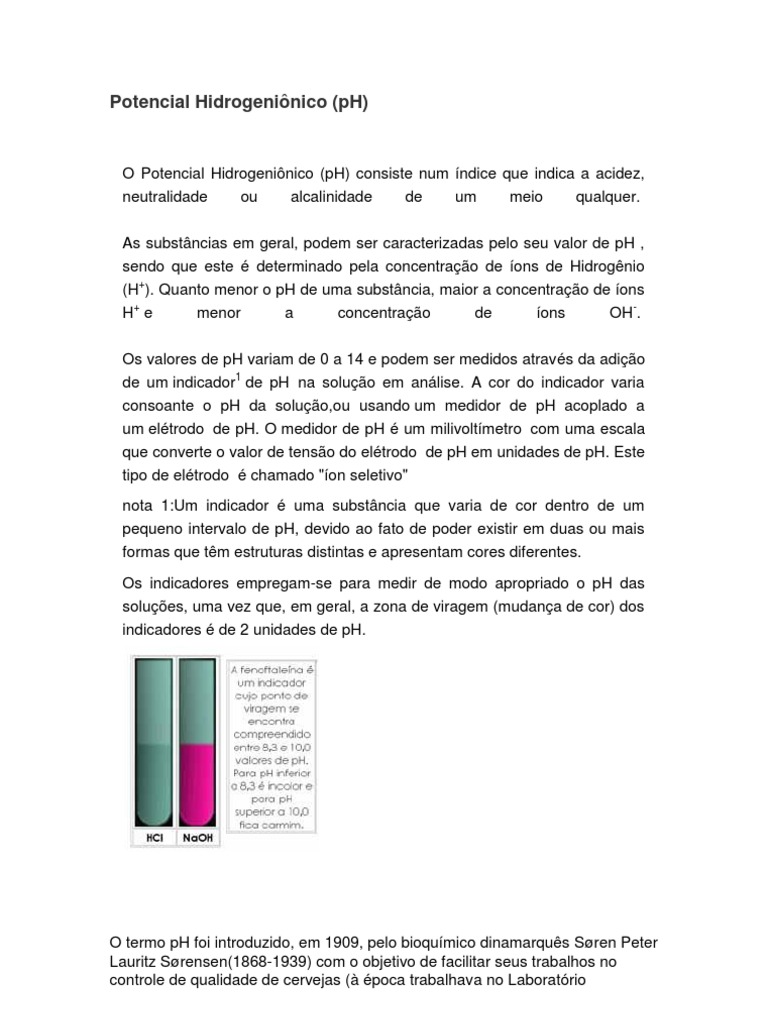 Entendendo o Potencial Hidrogeniônico (pH) | PDF | Ph | Química