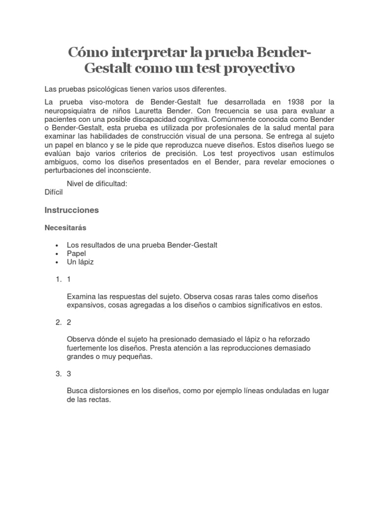 Cómo interpretar la prueba Bender