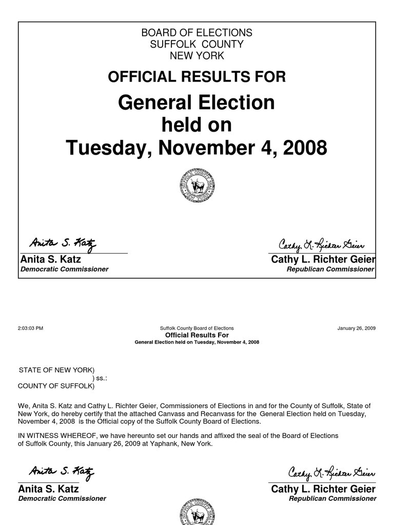 2008 Suffolk County, NY PrecinctLevel Election Results PDF