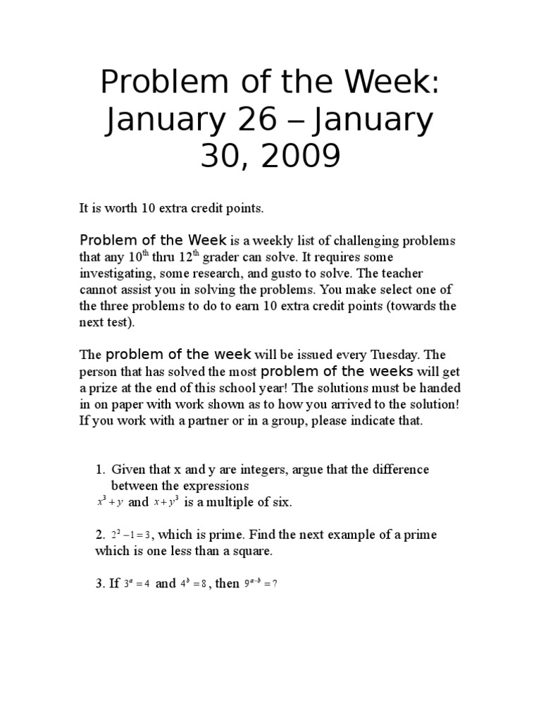 Weekly Math Challenge for Students | PDF
