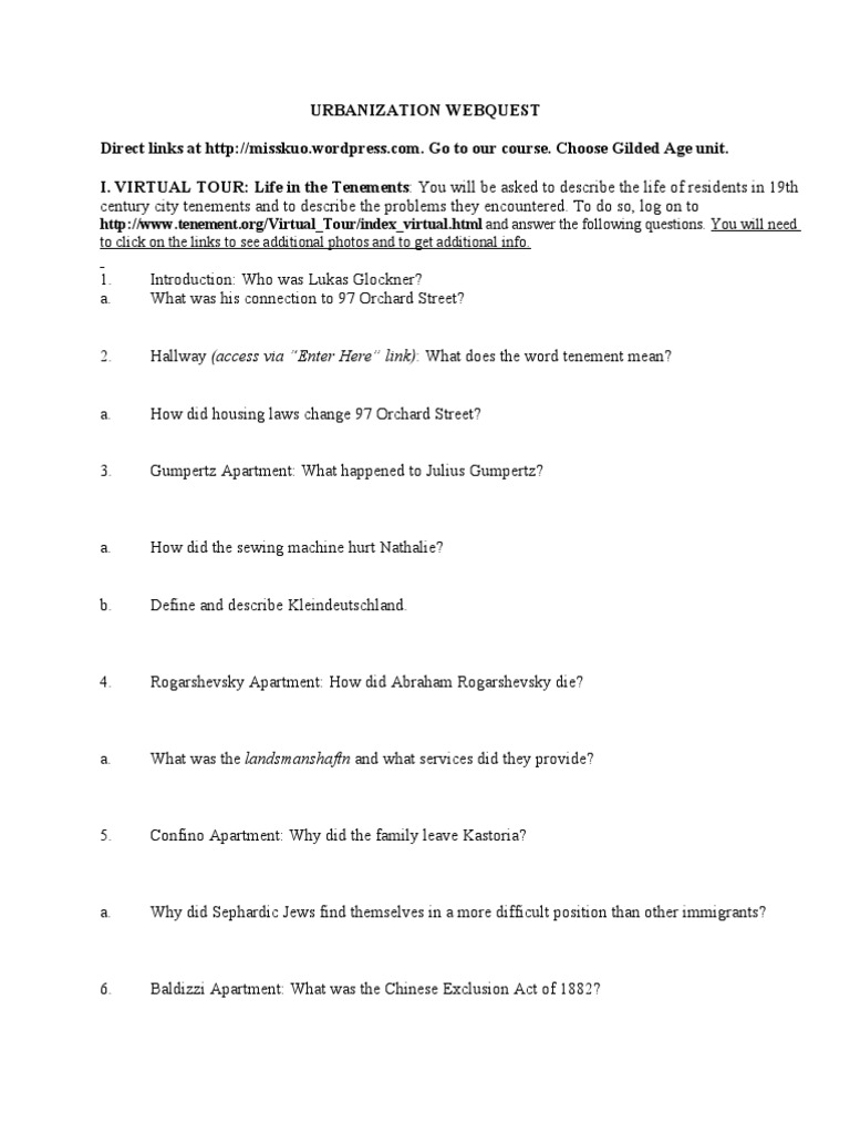 Urbanization Webquest Pdf Andrew Carnegie Apartment