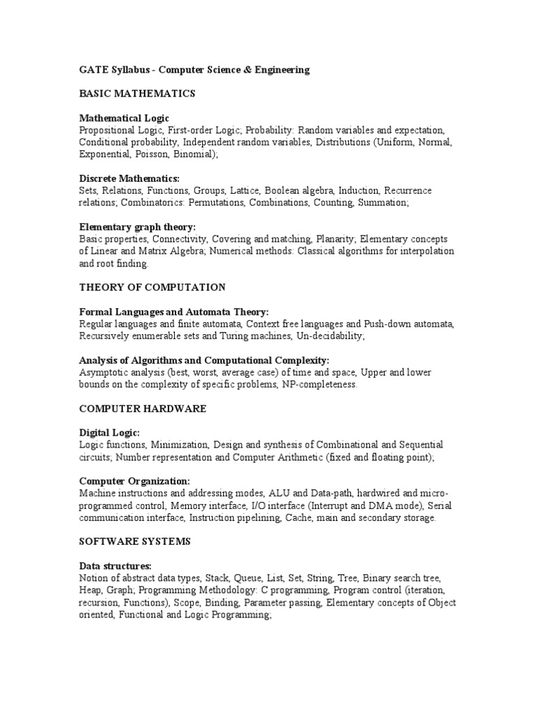 GATE Syllabus (Cse) | PDF