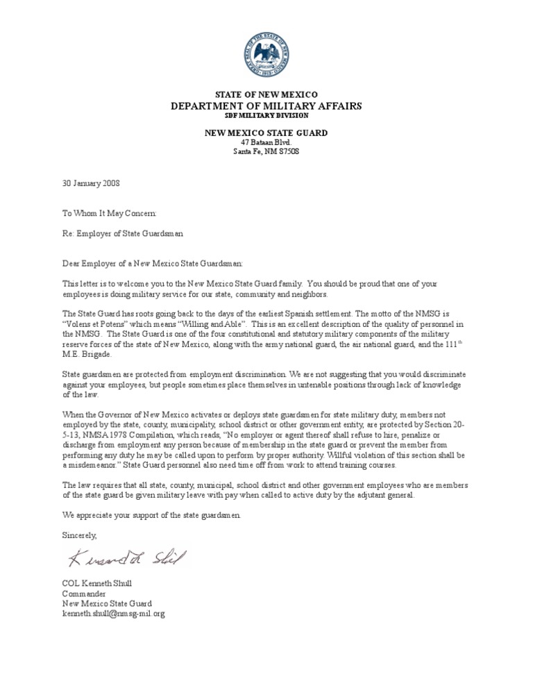 Letter To Employer-Col Shull | PDF