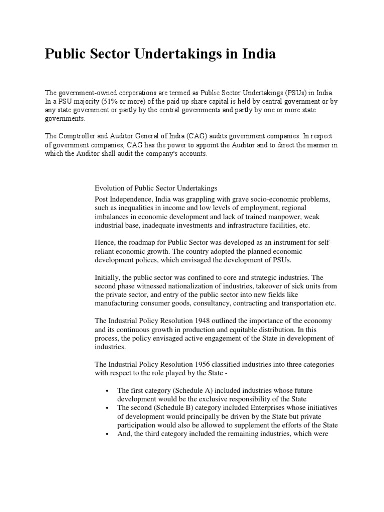 Public Sector Undertakings In India Managemnet Overview Pdf
