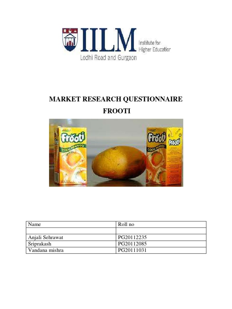 Frooti Questionnaire PDF Drink Soft Drink