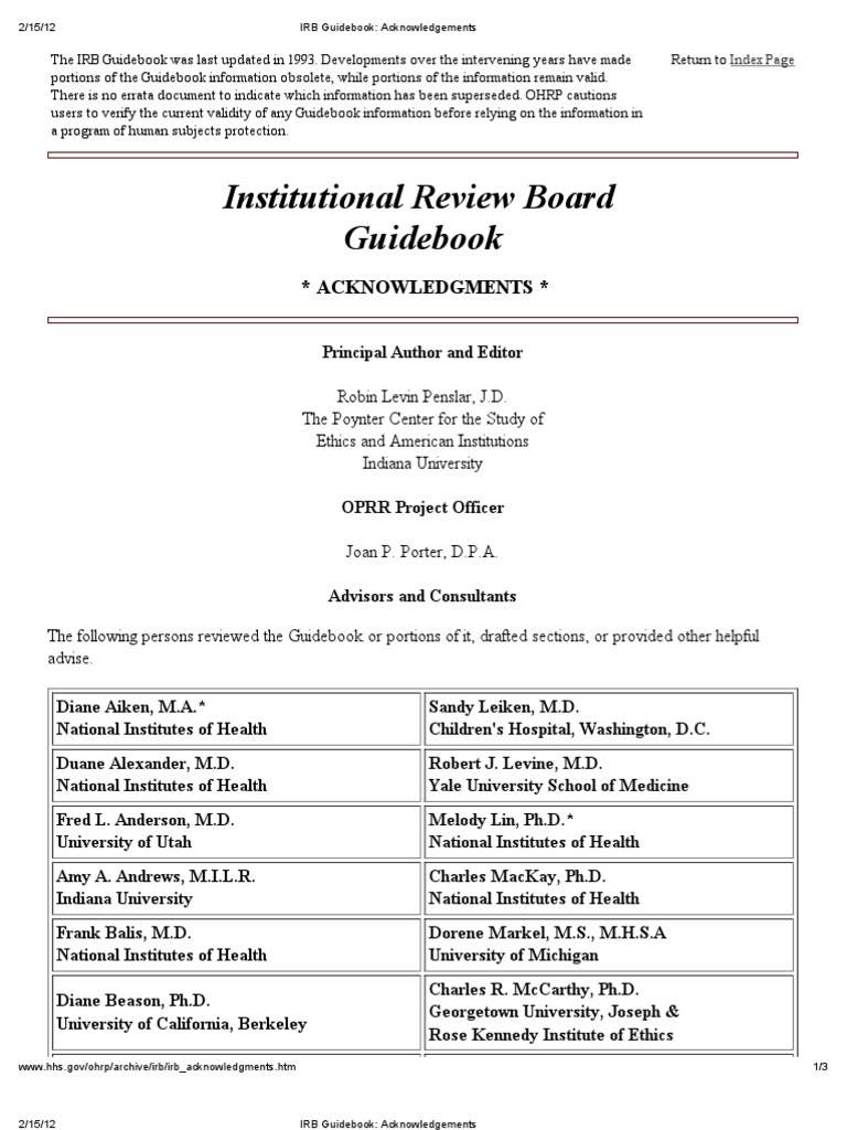 Irb Guidebook Acknowledgements Pdf