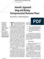 A Systematic Approach To Writing and Rating Entreprenuerial Business Plan