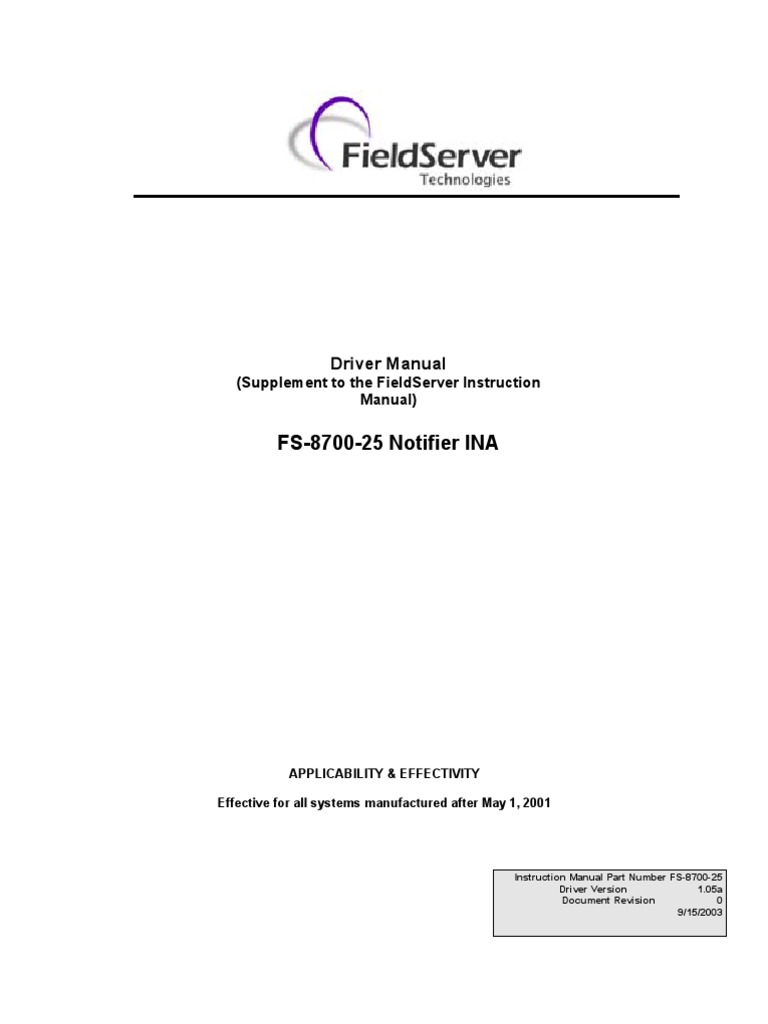 FS-8700-25 Notifier INA: Driver Manual | PDF | Array Data Structure ...