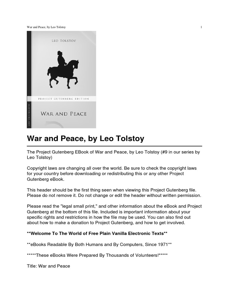 War and Peace PDF Project Gutenberg E Books