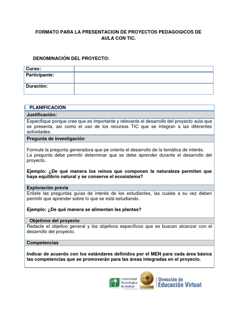 Ejemplo de Proyecto de Aula con TIC | PDF | Evaluación | Aprendizaje