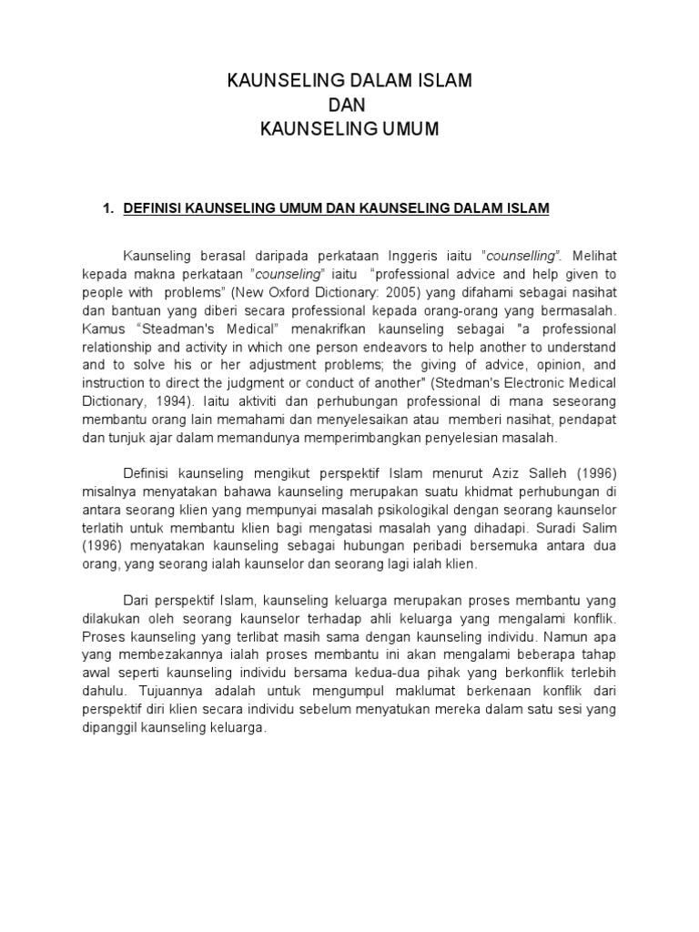 Kaunseling Umum Dan Kaunseling Dalam Islam Pdf