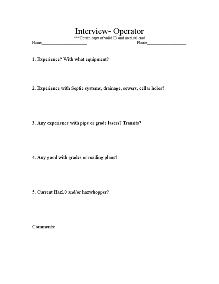 Operator Interview Questionnaire | PDF | Technology & Engineering