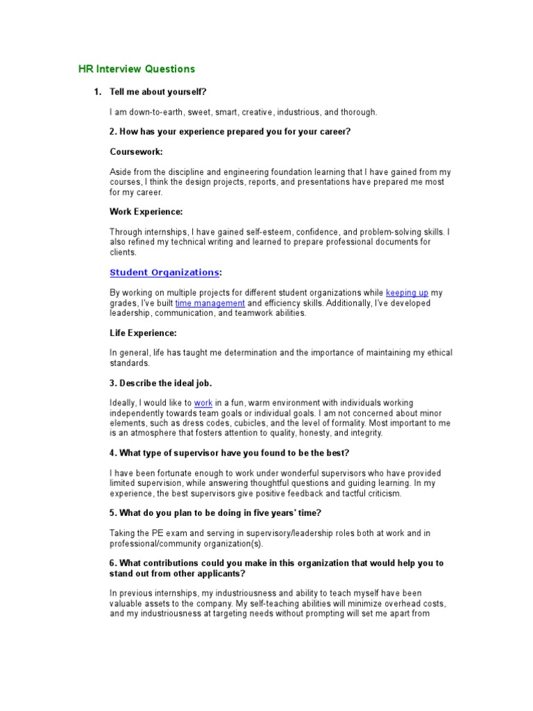 HR Interview Questions PDF Business