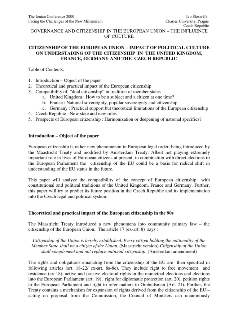 EU Citizenship | PDF | European Union | Maastricht Treaty