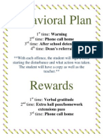 Behavioral Plan: 1 Time: Warning 2 Time: Phone Call Home 3 Time: After School Detention 4 Time: Dean's Referral