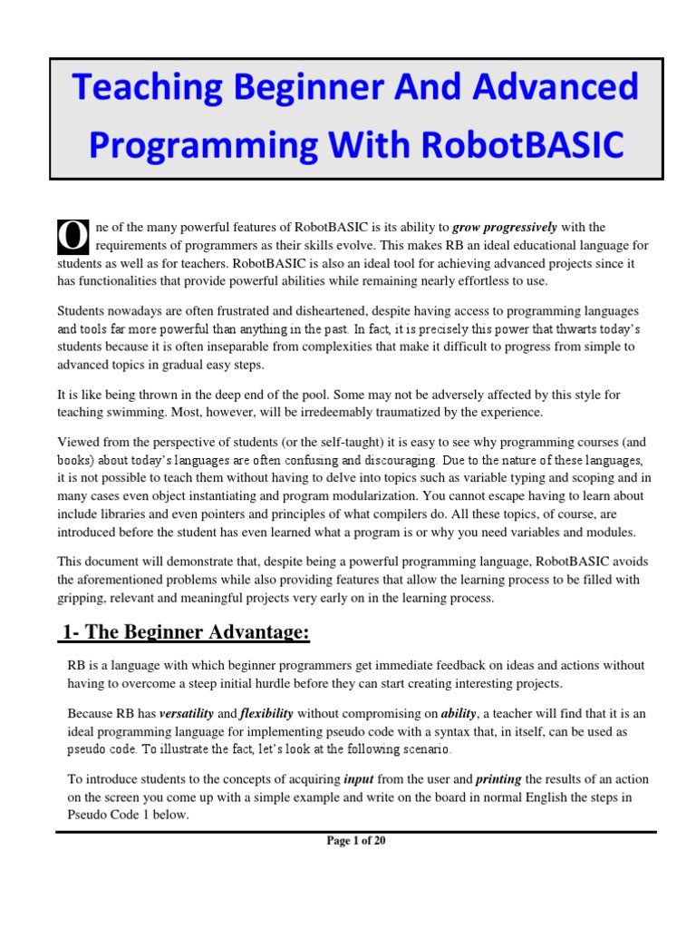 Teaching Programming With Robot Basic | PDF | Subroutine | Variable ...