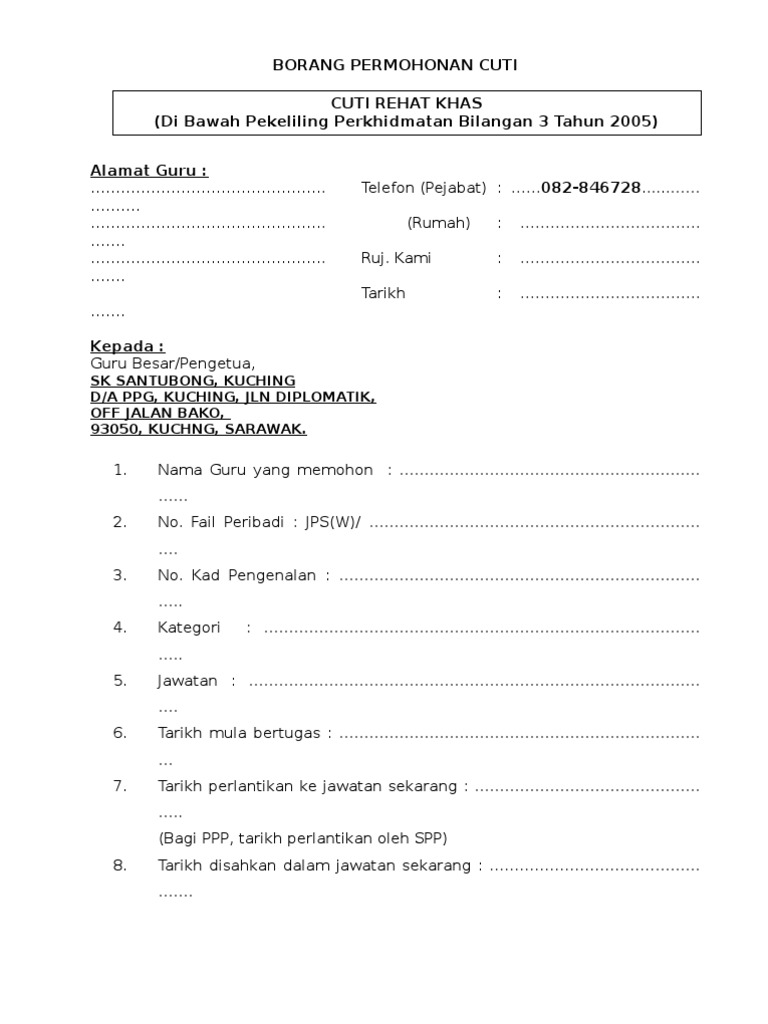 Contoh Surat Permohonan Cuti Khas Daripada Pelajar